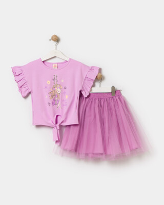 Wholesale Girls 2-Piece T-Shirt and Skirt Set 4-7Y Bupper Kids 1053-24715 Lilac