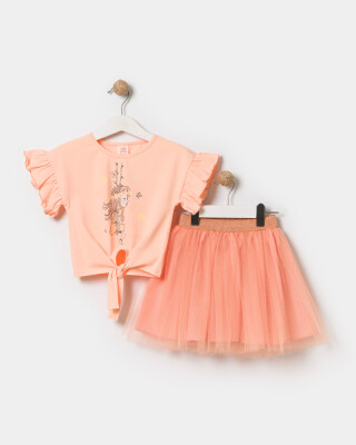 Wholesale Girls 2-Piece T-Shirt and Skirt Set 4-7Y Bupper Kids 1053-24715 Salmon Color 