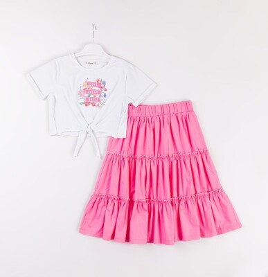 Wholesale Girls 2-Piece T-Shirt and Skirt Set 7-10Y Büşra Bebe 1016-24143 Pink