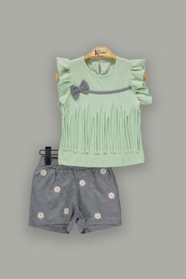 Wholesale Girls 2-Piece T-Shirt Sets with Shorts 2-5Y Kumru Bebe 1075-3810 Мятно-зеленый