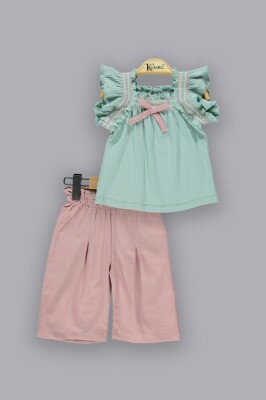 Wholesale Girls 2-Piece T-Shirt Sets with Shorts 2-5Y Kumru Bebe 1075-3923 Мятно-зеленый