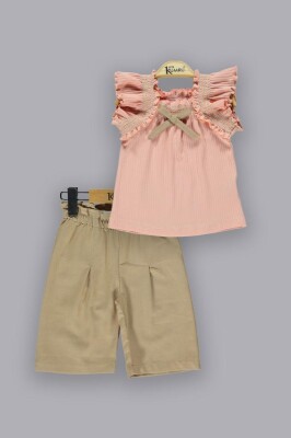 Wholesale Girls 2-Piece T-Shirt Sets with Shorts 2-5Y Kumru Bebe 1075-3923 Лососевый цвет