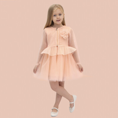 Wholesale Girls 2-Piece Tulle Dress and Bolero Set 2-5Y Lilax 1049-6363 Salmon Color 