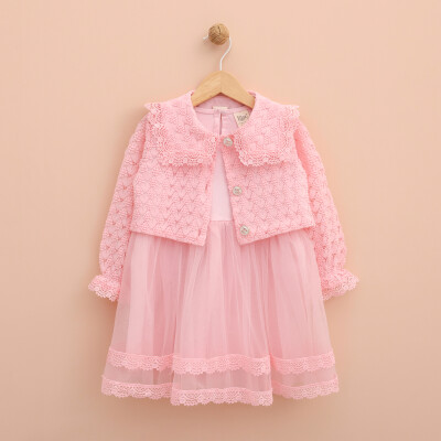 Wholesale Girl's 2-Piece Tulle Dress and Bolero Set 2-5Y Lilax 1049-6381 Pink