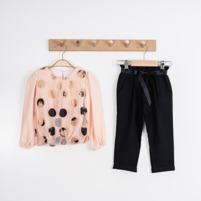 Wholesale Girls 2-Pieces Blouse and Pants Set 2-6Y Moda Mira 1080-7027 Salmon Color 