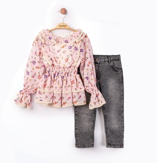 Wholesale Girls 2-Pieces Blouse and Pants Set 5-8Y Elayza 2023-1121 - 2