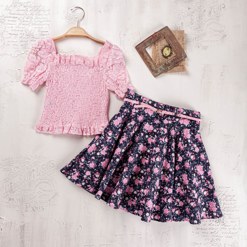 Wholesale Girls 2-Pieces Blouse and Skirt Set 2-5Y Elayza 2023-2325 - 1