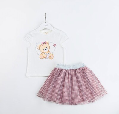 Wholesale Girls 2-Pieces Blouse and Skirt Set 2-5Y Sani 1068-2347 Damson Color