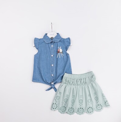 Wholesale Girls 2-Pieces Blouse and Skirt Set 2-5Y Sani 1068-2354 - Sani