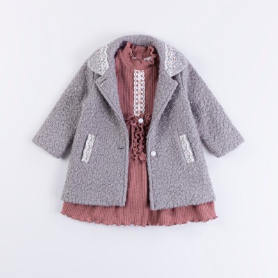 Wholesale Girls 2-Pieces Coat and Dress Set 1-4Y Bombili 1004-6521 Gray