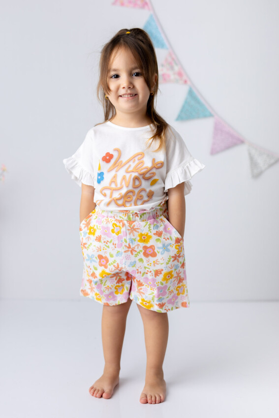 Wholesale Girls 2-Pieces Flowers Patterned T-shirt and Short Set 5-8Y Zeyland 1070-241M4BID71 - 1