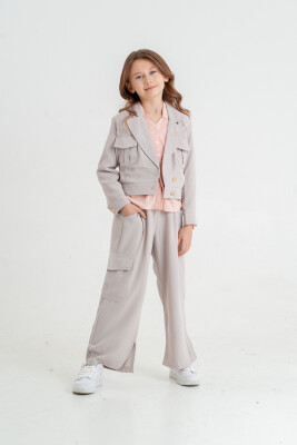 Wholesale Girls 2-Pieces Jacket, Shirt and Pants Set 4-9Y Cemix 2033-4407-2 Bej