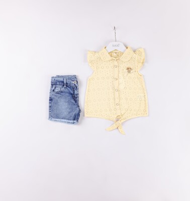 Wholesale Girls 2-Pieces Shirt and Denim Short Set 2-5Y Sani 1068-2384 - 2