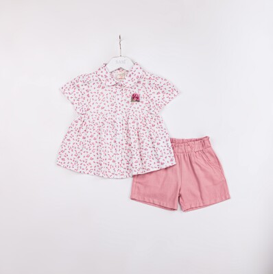 Wholesale Girls 2-Pieces Shirt and Short Set 2-5Y Sani 1068-2392 Pink