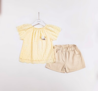 Wholesale Girls 2-Pieces T-shirt and Short Set 2-5Y Sani 1068-2365 Yellow