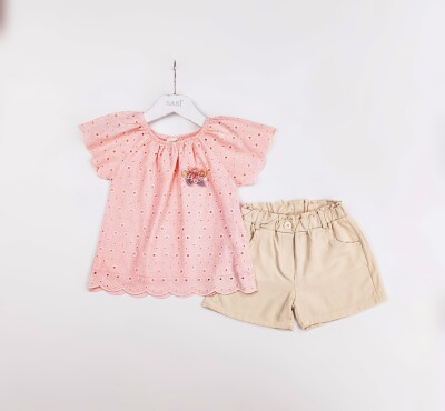 Wholesale Girls 2-Pieces T-shirt and Short Set 2-5Y Sani 1068-2365 Light Pink