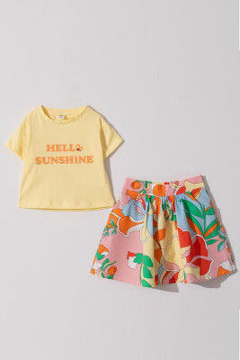Wholesale Girls 2-Pieces T-shirt and Skirt Set 2-5Y Tuffy 1099-1281 Light Yellow