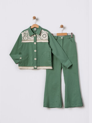 Wholesale Girl's 2pcs Cardigan and Trousers Set 11-14Y Pafim 2041-2025Y1024 Green