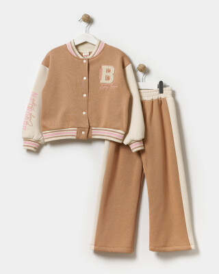 Wholesale Girl's 2pcs Jacket and Trousers Set 5-8Y Miniloox 1054-24428 Light Brown 