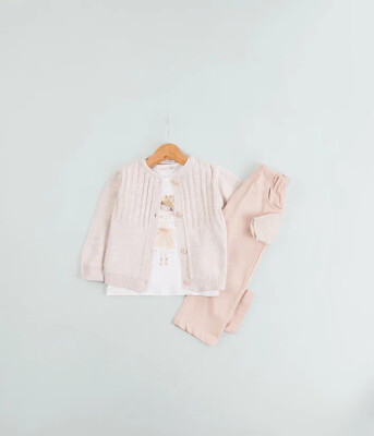 Wholesale Girl's 3-piece Cardigan Body and Trousers Set 1-4Y BabyRose 1002-4708 Beige