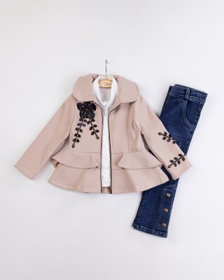 Wholesale Girl's 3-Piece Cashmere Jacket Jeans Pants and Shirt Set 2-6Y Miss Lore 1055-5714 - Miss Lore (1)