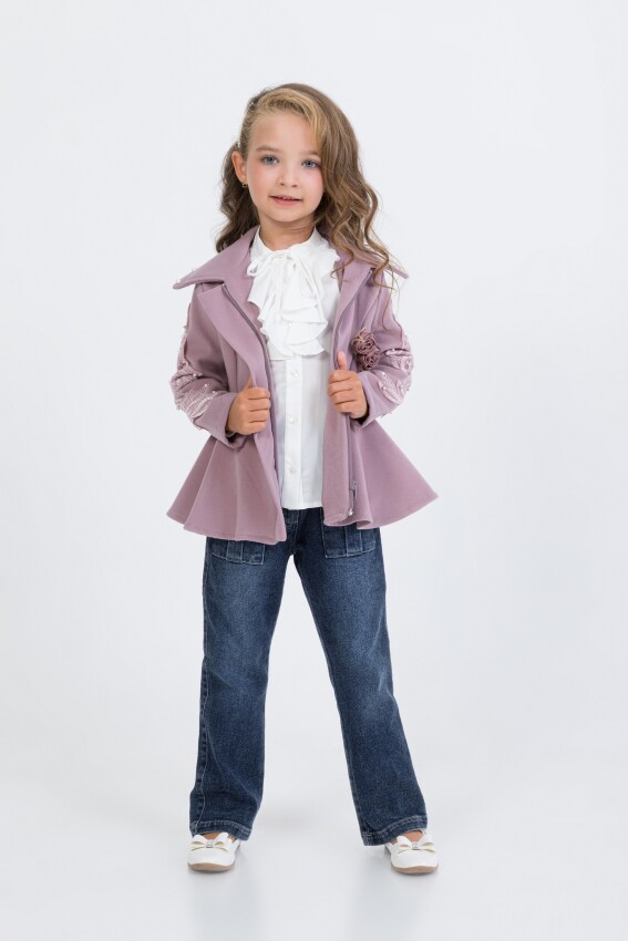 Wholesale Girl's 3-Piece Cashmere Jacket Jeans Pants Shirt Set 2-6Y Miss Lore 1055-5713 - 2