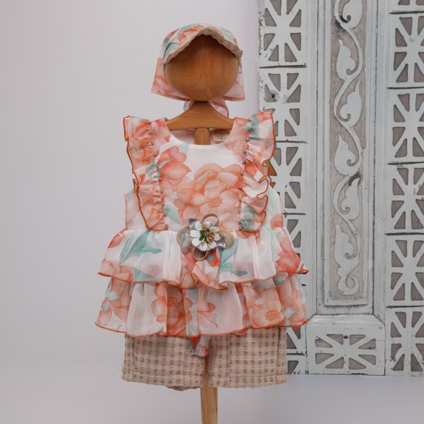 Wholesale Girls 3-Piece Dress, Hat and Shorts Set 1-4Y Bombili 1004-6389 - 6