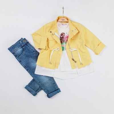 Wholesale Girls 3-Piece Jacket, Badi and Denim Pants Set 2-6Y Miss Lore 1055-5517 Yellow
