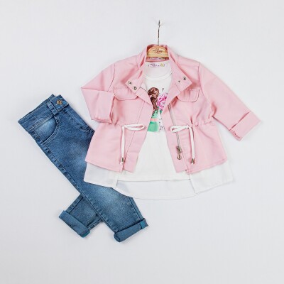 Wholesale Girls 3-Piece Jacket, Badi and Denim Pants Set 2-6Y Miss Lore 1055-5517 Pink