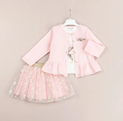 Wholesale Girls 3-Piece Jacket, Badi and Skirt Set 1-4Y BabyRose 1002-4478 Pembe