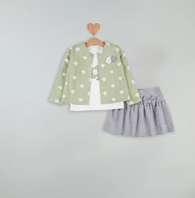 Wholesale Girls' 3-Piece Jacket, Bodysuit, and Skirt Set 1-4Y BabyRose 1002-4625 Green