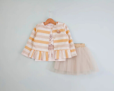 Wholesale Girls' 3-Piece Jacket Bodysuit and Tulle Skirt Set 1-4Y BabyRose 1002-4617 Mustard