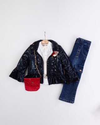 Wholesale Girl's 3-Piece Jacket Shirt Jeans Pants and Bag Set 2-6Y Miss Lore 1055-5712 - 4