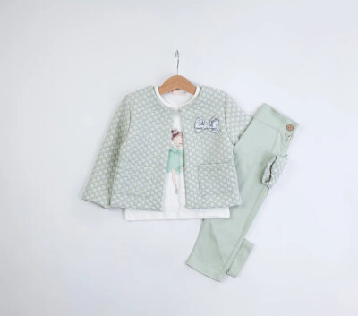 Wholesale Girls 3-Piece Jacquard Jacket and Trousers Suit 1-4Y BabyRose 1002-4649 Green