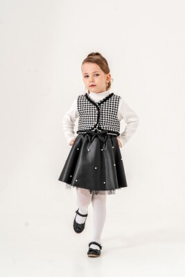 Wholesale Girls' 3-Piece Leather Skirt, Cardigan, and Bodysuit Set 2-5Y Eray Kids 1044-6329 Black