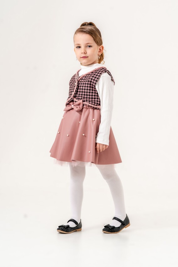 Wholesale Girls' 3-Piece Leather Skirt, Cardigan, and Bodysuit Set 2-5Y Eray Kids 1044-6329 - 2