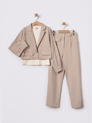 Wholesale Girls 3-Piece Pants Set 11-14Y Pafim 2041-2025Y1052 Beige