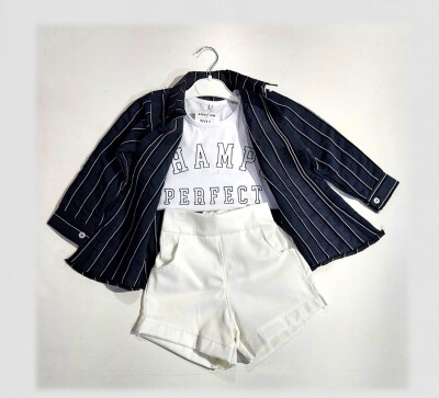 Wholesale Girls 3-Piece Shirt, T-Shirt and Shorts Set 2-8Y KidsRoom 1031-7031 - KidsRoom