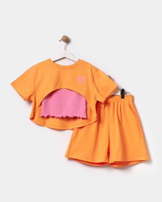Wholesale Girls 3-Piece T-Shirt, Shorts and Badi Set 9-12Y Miniloox 1054-24802 Orange
