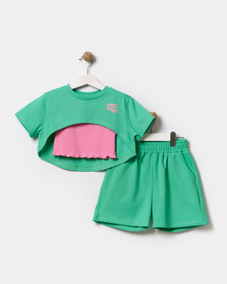 Wholesale Girls 3-Piece T-Shirt, Shorts and Badi Set 9-12Y Miniloox 1054-24802 Benetton