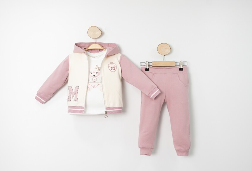 Wholesale Girls' 3-Piece Tracksuit Set 1-4Y Sani 1068-20023 - 1