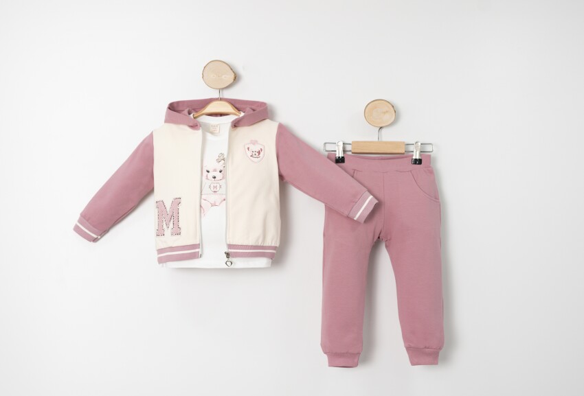 Wholesale Girls' 3-Piece Tracksuit Set 1-4Y Sani 1068-20023 - 2