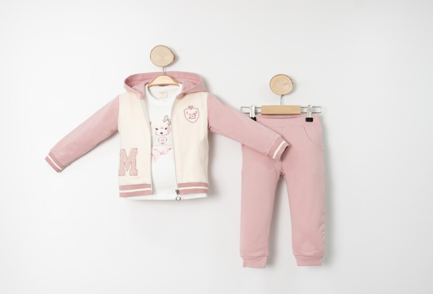 Wholesale Girls' 3-Piece Tracksuit Set 1-4Y Sani 1068-20023 - 3