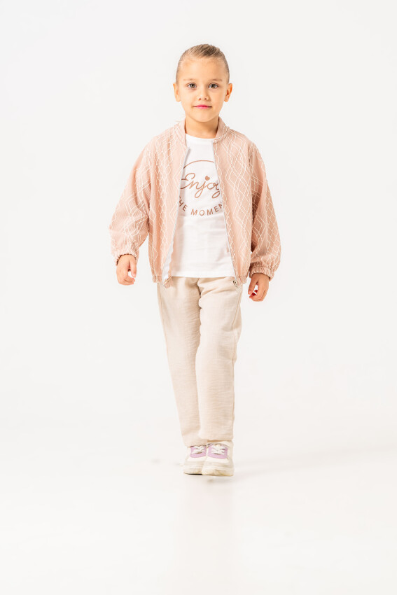 Wholesale Girl's 3-piece Trousers Cardigan and T-shirt Set 2-5Y Sani 1068-30035 - 2