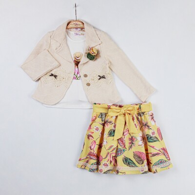 Wholesale Girls 3-Pieces 3-Pieces Jacket, Body and Skirt Set 2-6Y Miss Lore 1055-5520 Yellow