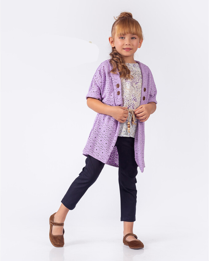 Wholesale Girls 3-Pieces Blouse, Cardigan and Pants Set 5-8Y Elayza 2023-2263 - 2