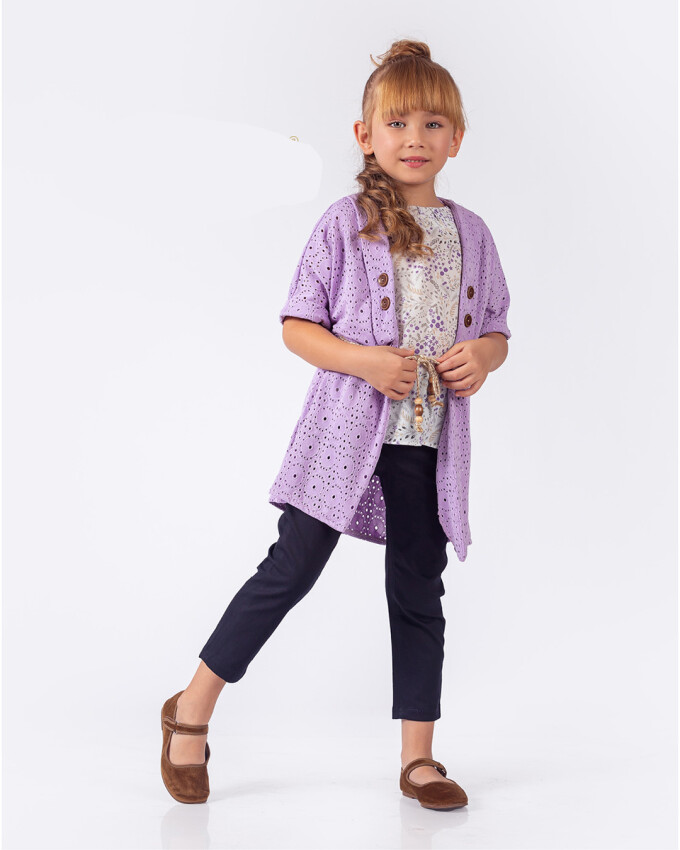 Wholesale Girls 3-Pieces Blouse, Cardigan and Pants Set 9-12Y Elayza 2023-2264 - 2