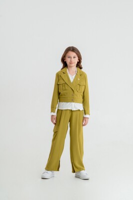 Wholesale Girls 3-Pieces Jacket and Pants Set 10-15Y Cemix 2033-4407-3 Yeşil