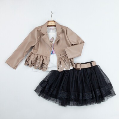 Wholesale Girls 3-Pieces Jacket, Body and Skirt Set 2-6Y Miss Lore 1055-5522 Бежевый 