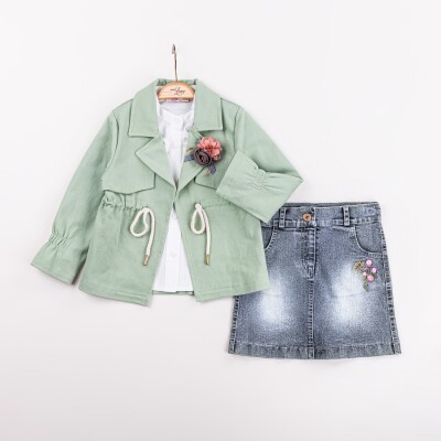 Wholesale Girls 3-Pieces Jacket, Shirt and Skirt Set 2-6Y Miss Lore 1055-5601 Green